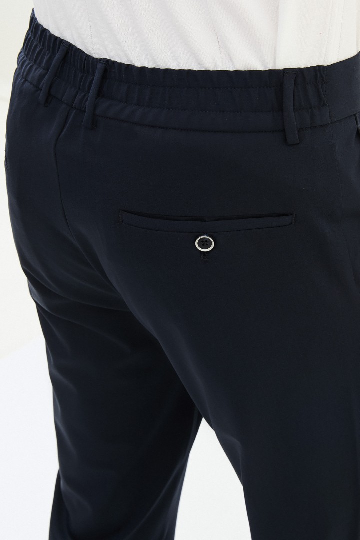 Dark Blue Color Belted Design Casual Men's Cotton Pants