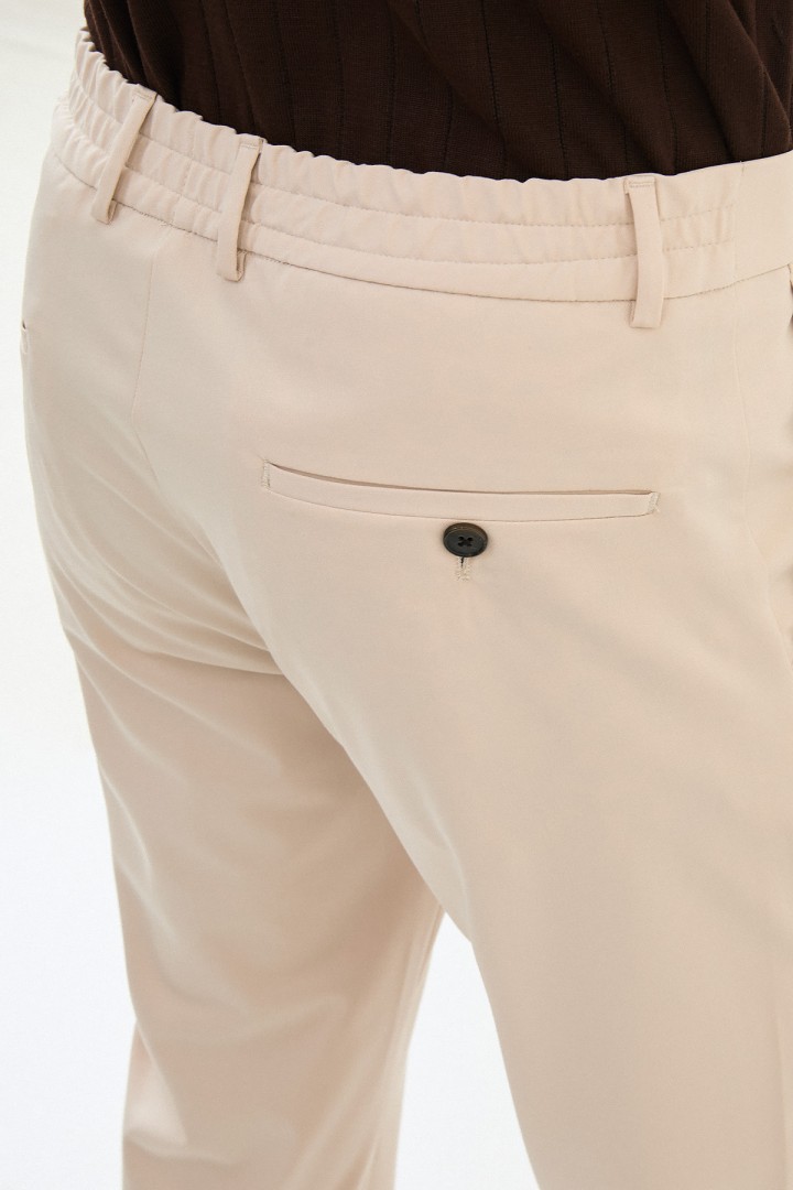 Beige Color Belted Design Casual Men's Cotton Pants