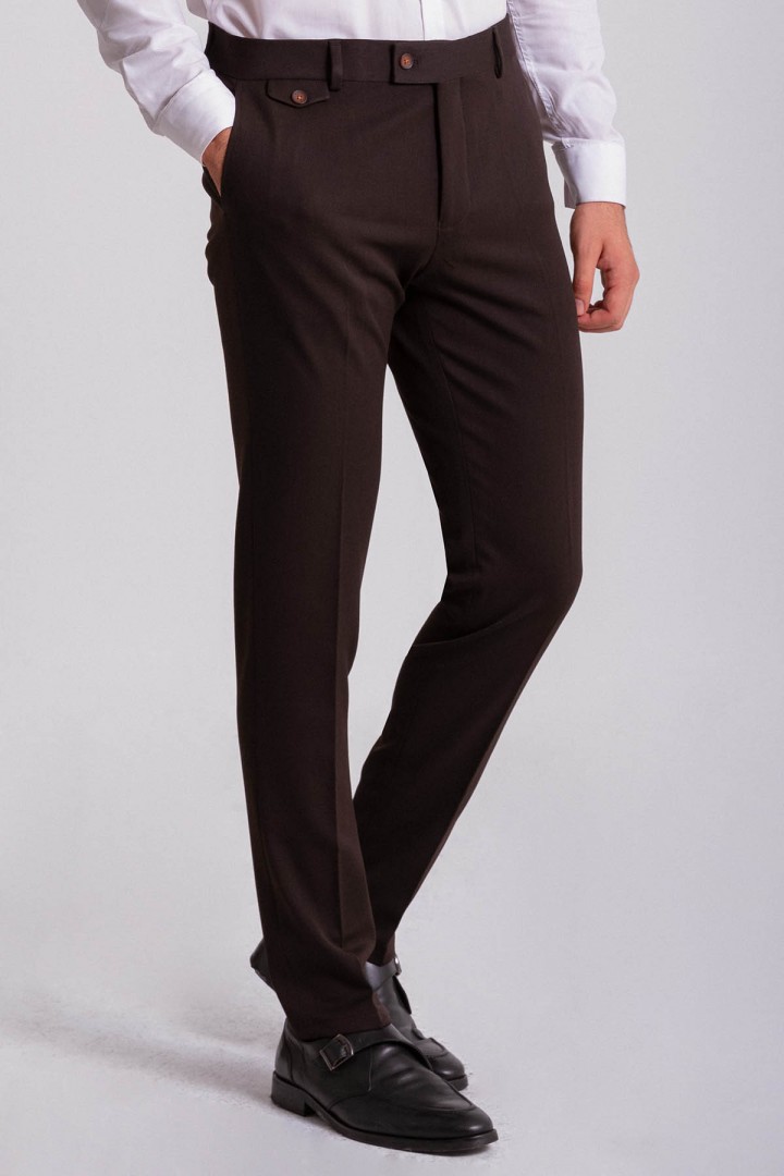 Brown Color Viscose And Elastane Fabric Super Slim Classic Mens Pants