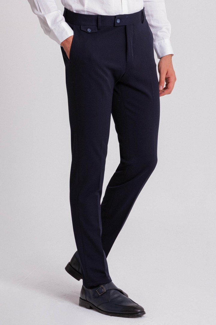 Dark Blue Color Viscose And Elastane Fabric Super Slim Classic Mens Pants