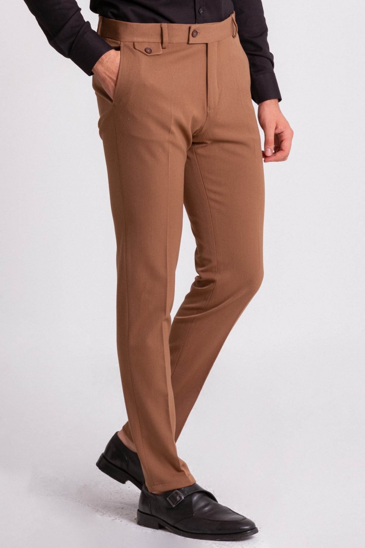Camel Color Viscose And Elastane Fabric Super Slim Classic Mens Pants