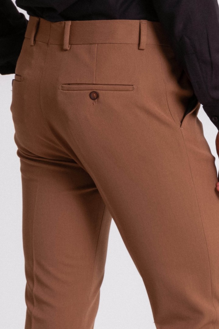 Camel Color Viscose And Elastane Fabric Super Slim Classic Mens Pants
