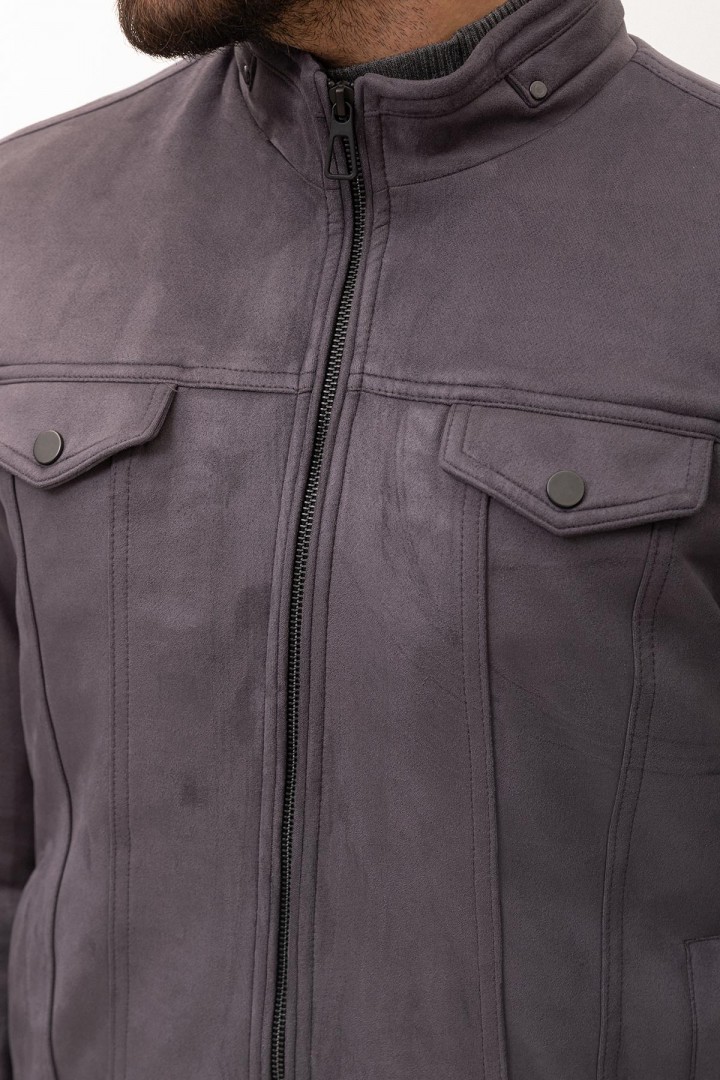 Smoked Color Suede Fabric Flap Pocket Design Casual Men's Jacket