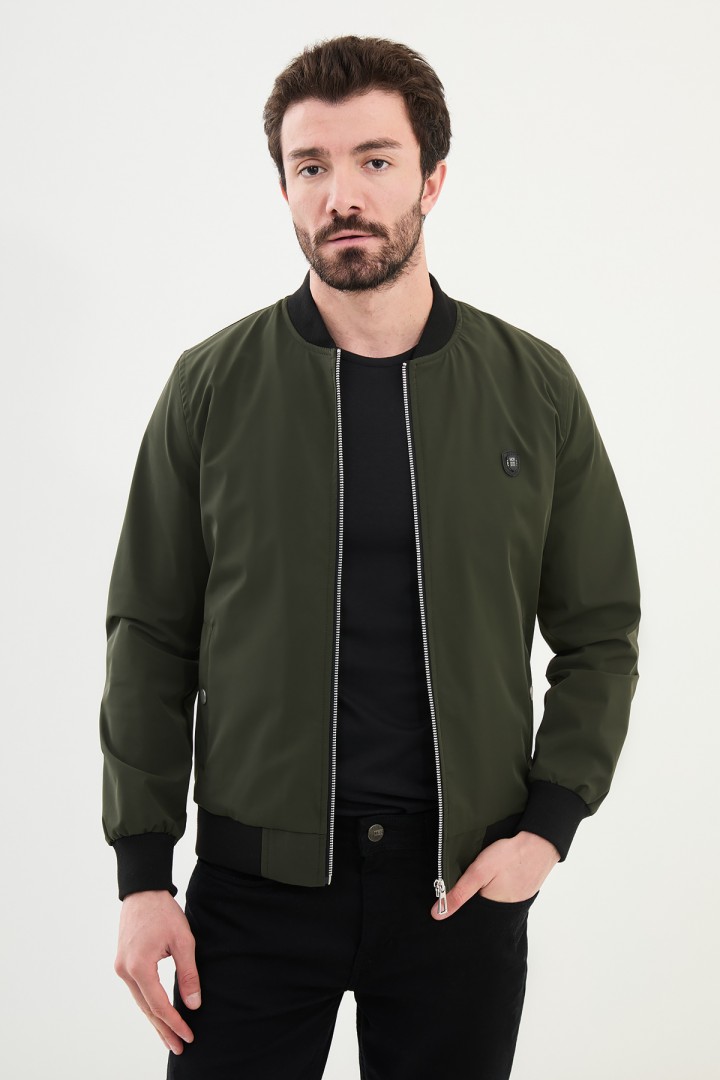 Khaki Color Mandaric Collar Casual Men's Jacket