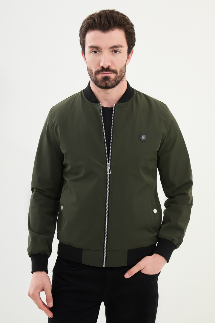 Khaki Color Mandaric Collar Casual Men's Jacket