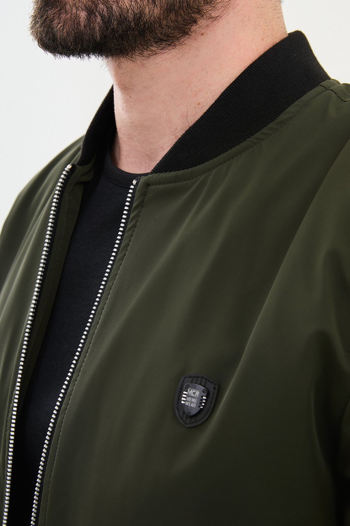 Khaki Color Mandaric Collar Casual Men's Jacket