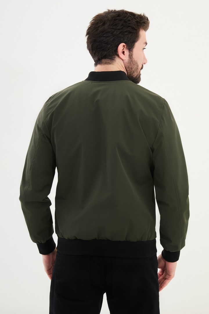 Khaki Color Mandaric Collar Casual Men's Jacket