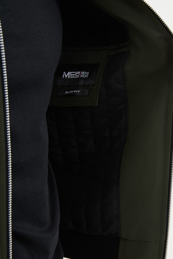 Khaki Color Mandaric Collar Casual Men's Jacket