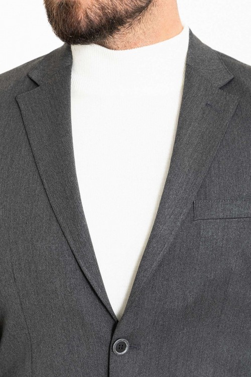 Anthracite Color Wool And Viscose Fabric With Flap Pocket Detail Basic Men's Blazer
