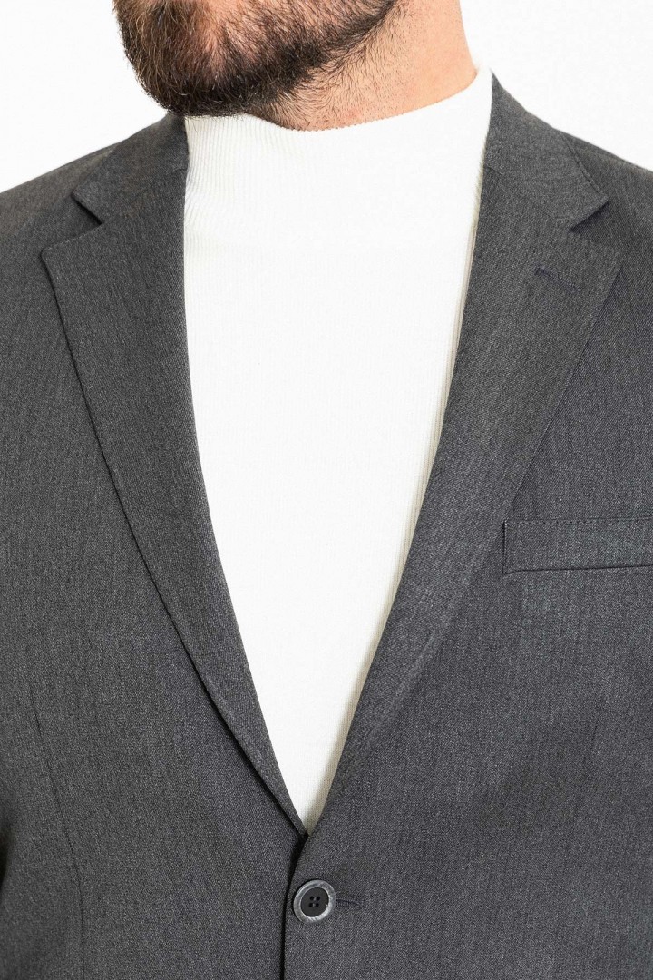 Anthracite Color Wool And Viscose Fabric With Flap Pocket Detail Basic Men's Blazer