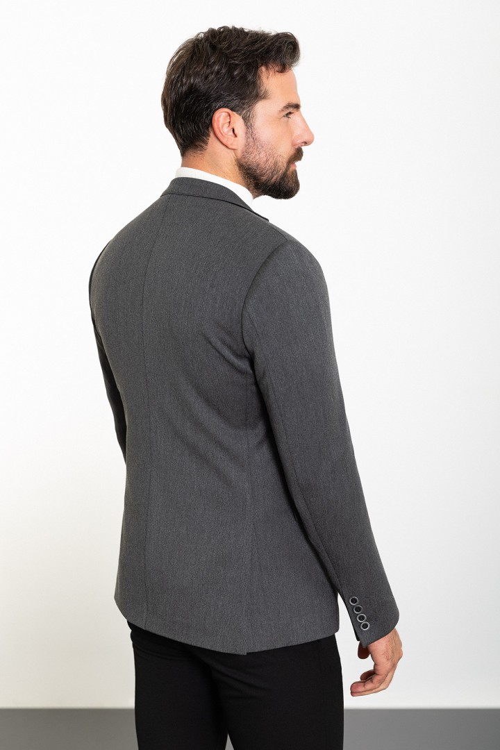 Anthracite Color Wool And Viscose Fabric With Flap Pocket Detail Basic Men's Blazer
