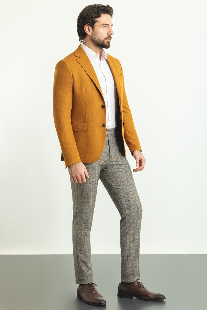 Camel Color Cotton Fabric With Dobby Design Casual Men's Blazer