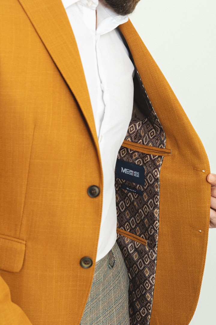 Camel Color Cotton Fabric With Dobby Design Casual Men's Blazer