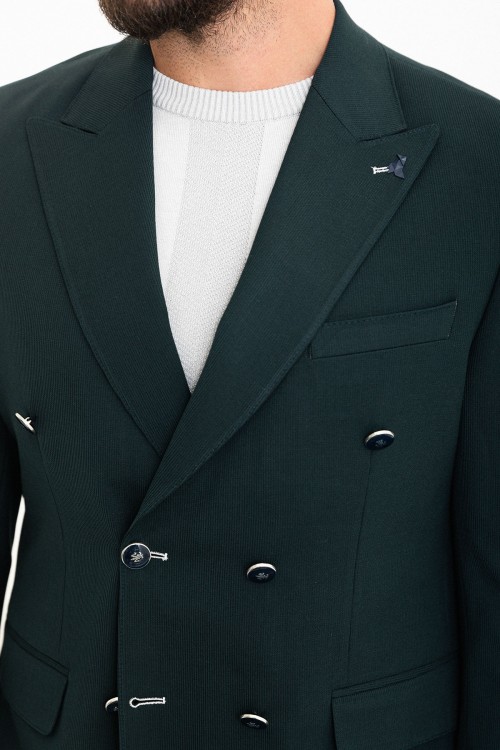 Emerald Color Double Breasted Design Casual Men's Cotton Blazer