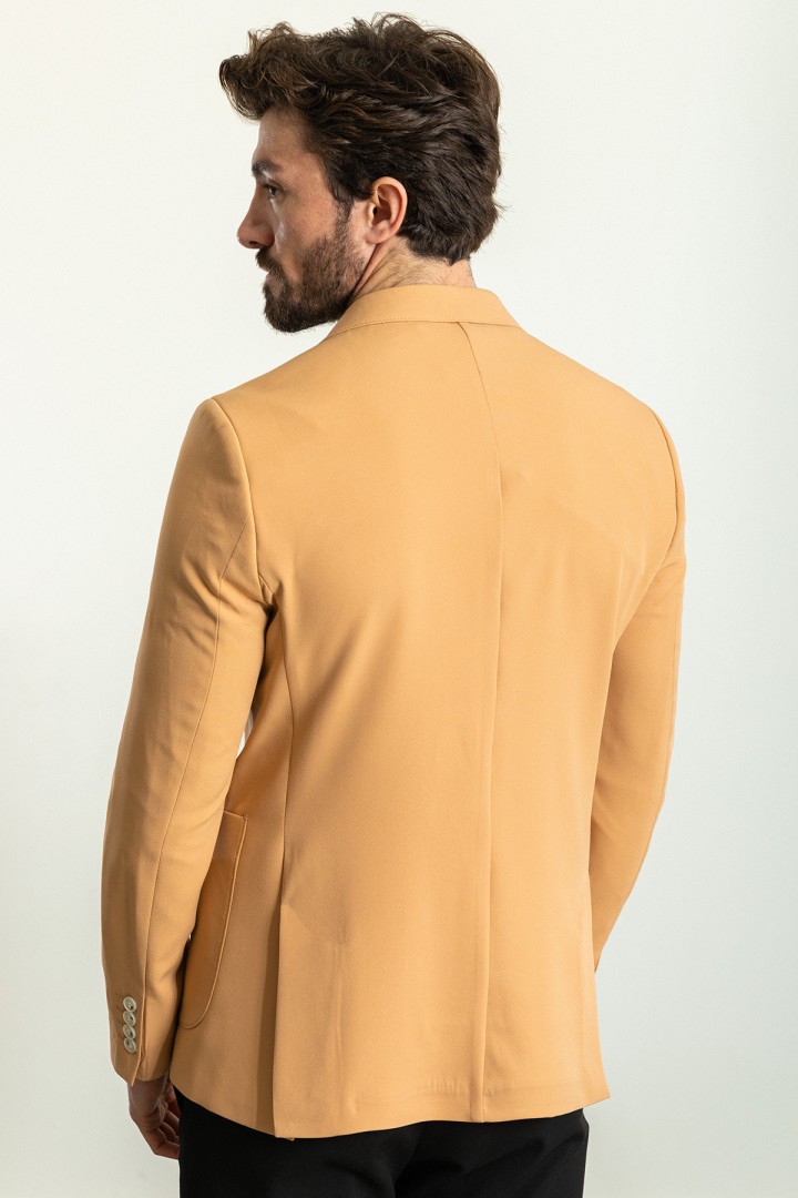 Camel Color Wool And Viscose Fabric With Hanging Pocket Detail Casual Men's Blazer
