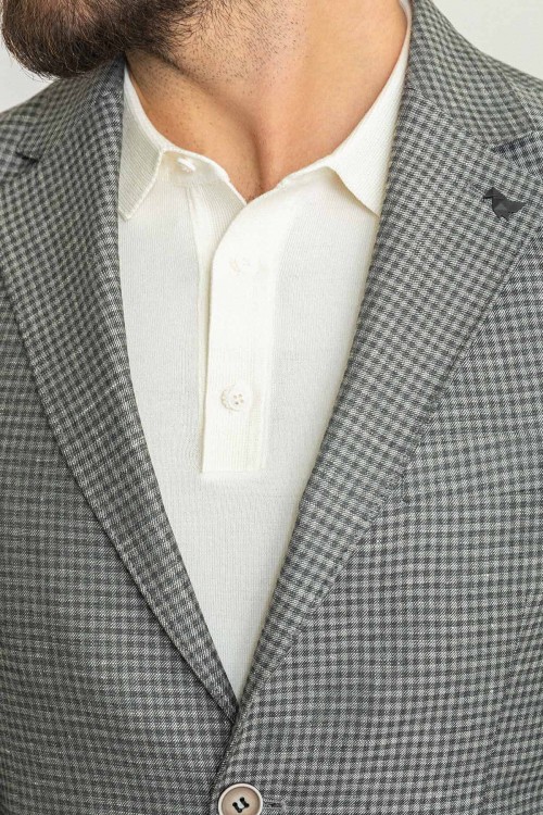 Black Color Cotton And Linen Fabric With Gingham Design Casual Men's Blazer