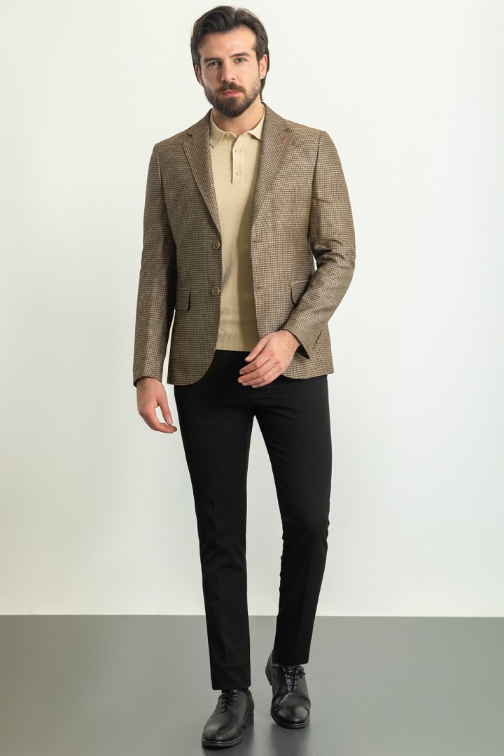 Brown Color Cotton And Linen Fabric With Gingham Design Casual Men's Blazer