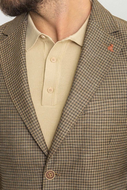 Brown Color Cotton And Linen Fabric With Gingham Design Casual Men's Blazer