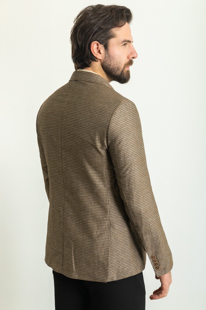 Brown Color Cotton And Linen Fabric With Gingham Design Casual Men's Blazer