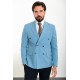 Blue Color Double Breasted Design Casual Linen Men's Blazer