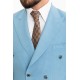 Blue Color Double Breasted Design Casual Linen Men's Blazer