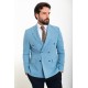 Blue Color Double Breasted Design Casual Linen Men's Blazer