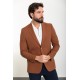 Tile Color Linen And Elastane Fabric With Mono Collar Detail Basic Men'S Blazer