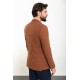 Tile Color Linen And Elastane Fabric With Mono Collar Detail Basic Men'S Blazer
