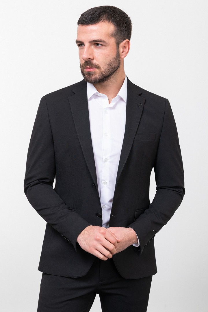 Black Color Wool Fabric Classic Slim Fit Men's Blazer