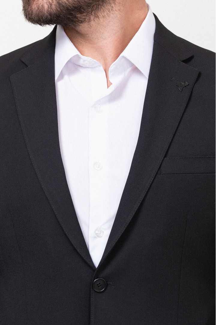 Black Color Wool Fabric Classic Slim Fit Men's Blazer