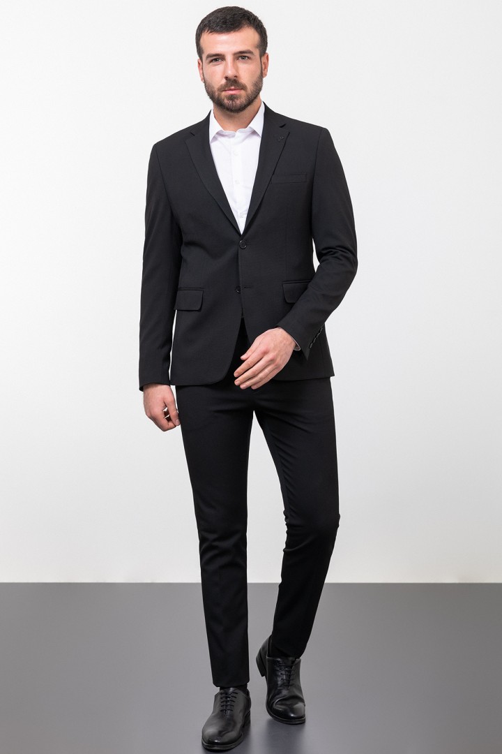 Black Color Wool Fabric Classic Slim Fit Men's Blazer