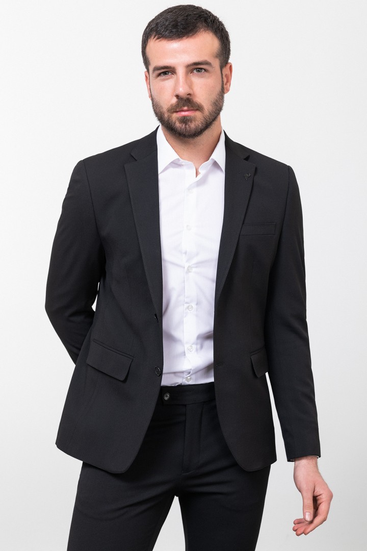 Black Color Wool Fabric Classic Slim Fit Men's Blazer