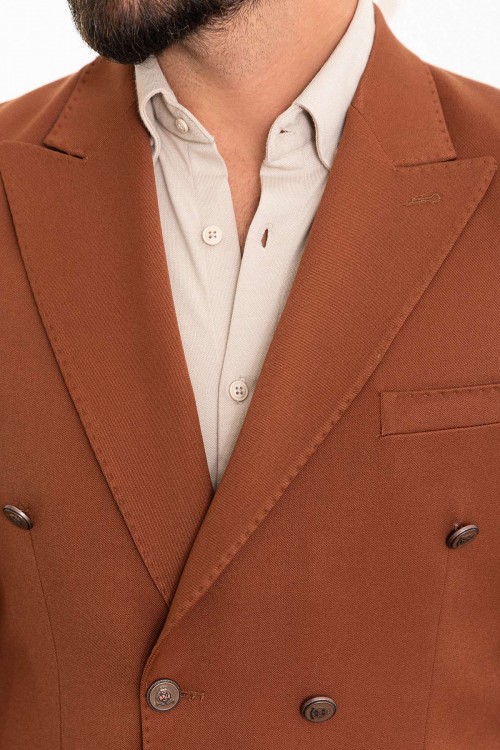Tile Color Hanging Pocket And Double Breasted Design Classic Wool Men's Blazer