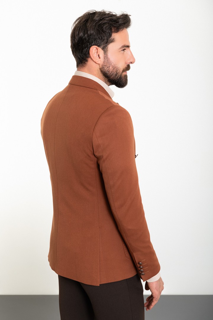 Tile Color Hanging Pocket And Double Breasted Design Classic Wool Men's Blazer