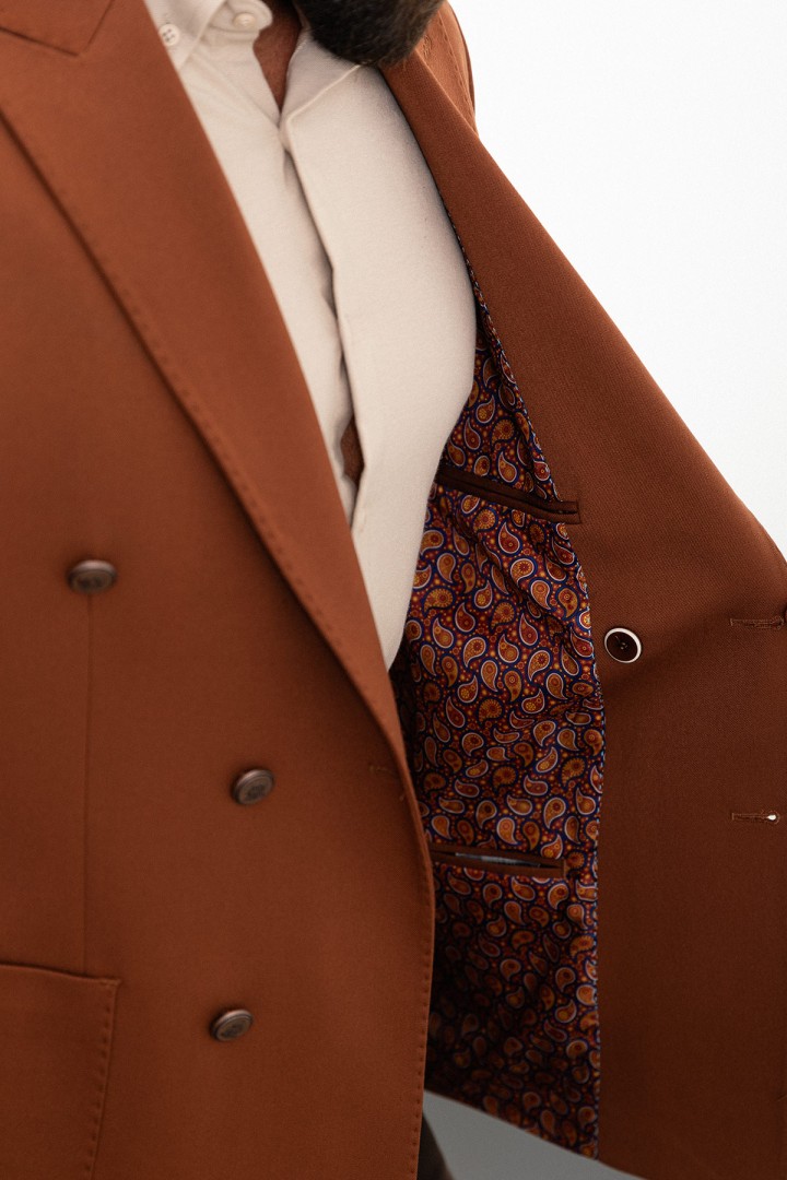 Tile Color Hanging Pocket And Double Breasted Design Classic Wool Men's Blazer