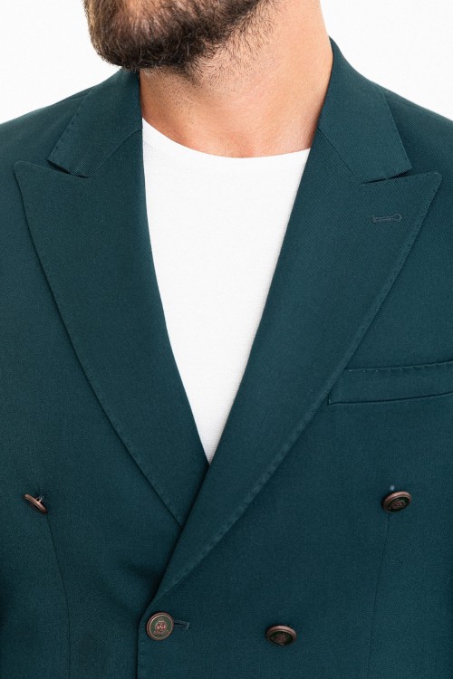 Emerald Color Double Breasted Design Casual Men's Wool Blazer