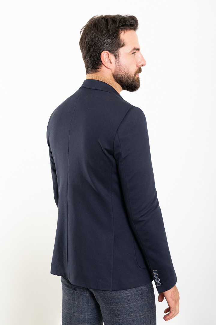 Dark Blue Color Hanging Pocket Design Casual Wool Men's Blazer