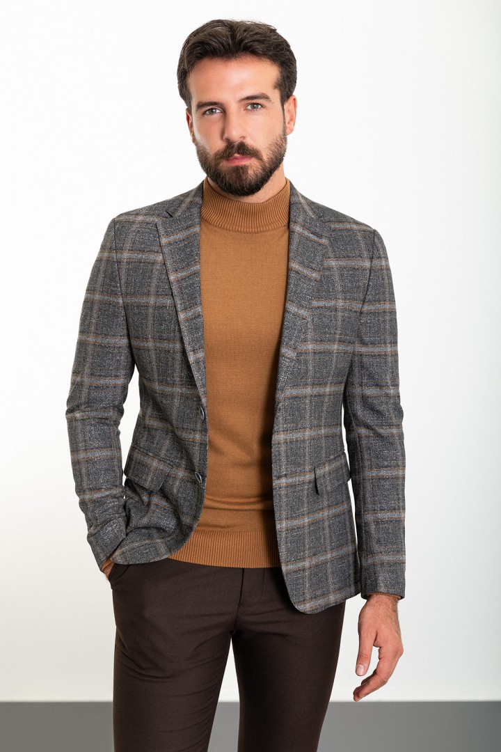 Black Color Check Patterned Design Classic Wool Men's Blazer