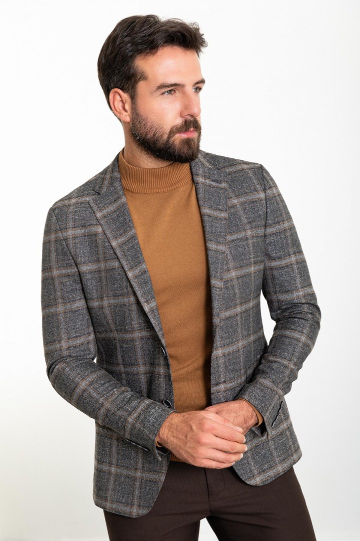 Black Color Check Patterned Design Classic Wool Men's Blazer