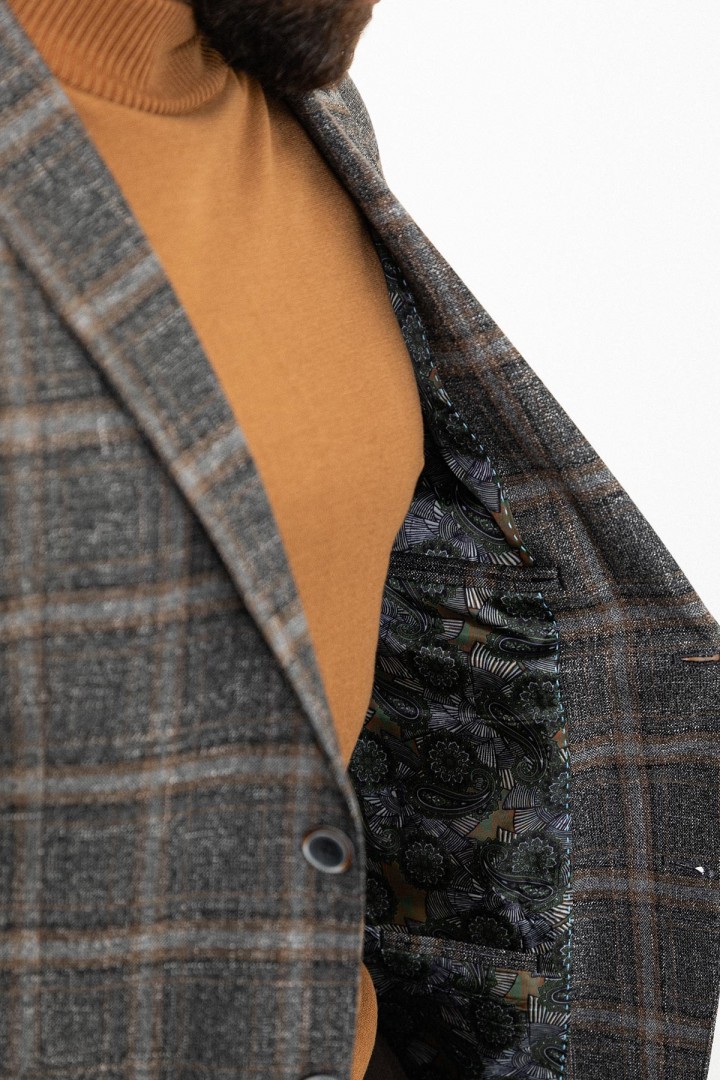 Black Color Check Patterned Design Classic Wool Men's Blazer