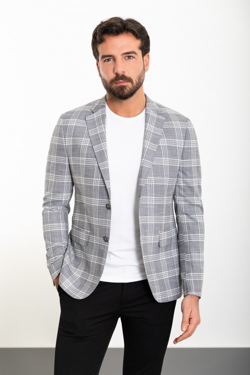 Grey Color Check Patterned Design Classic Men's Blazer