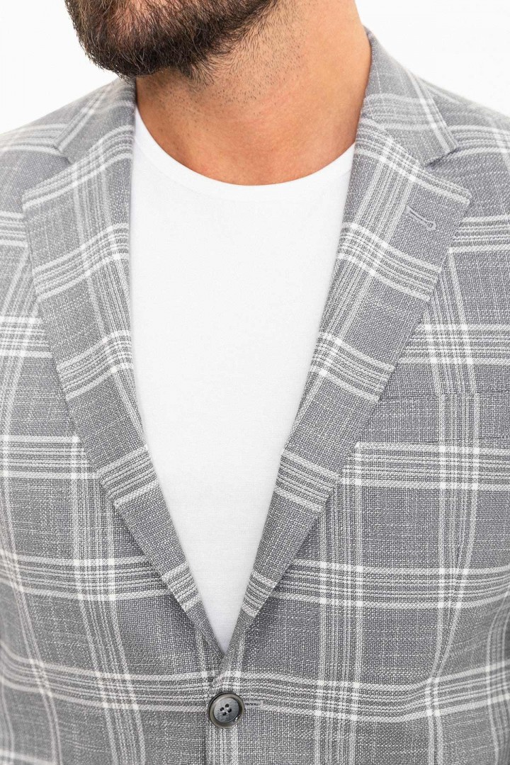 Grey Color Check Patterned Design Classic Men's Blazer