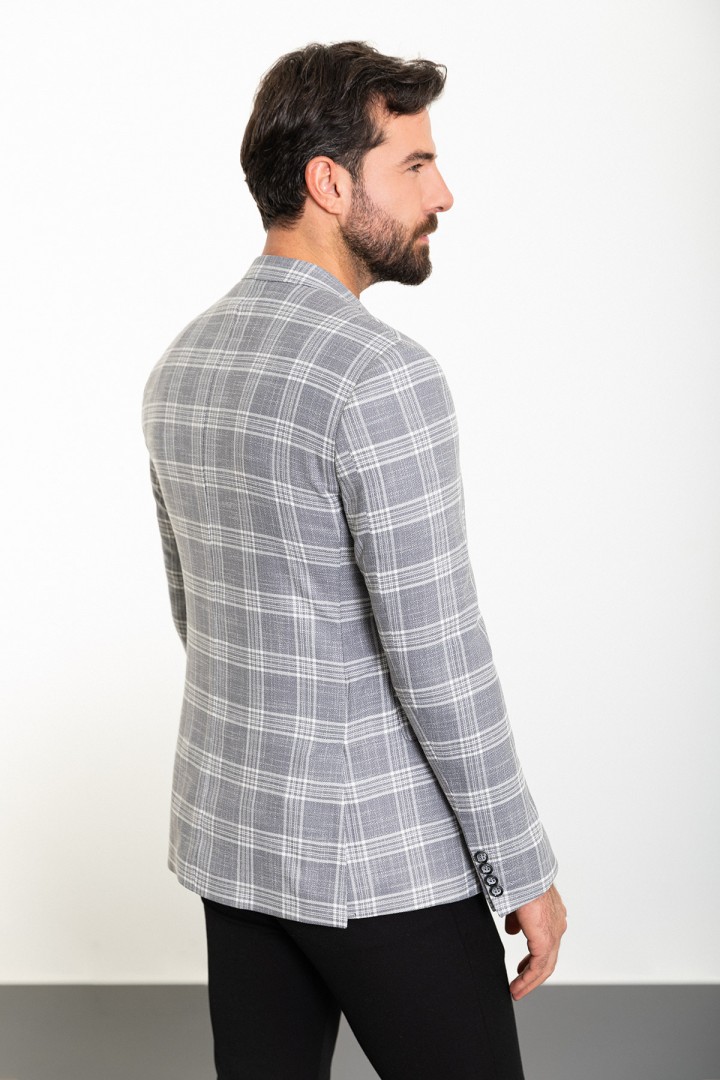 Grey Color Check Patterned Design Classic Men's Blazer