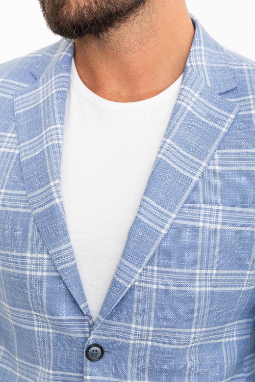 Blue Color Check Patterned Design Classic Men's Blazer