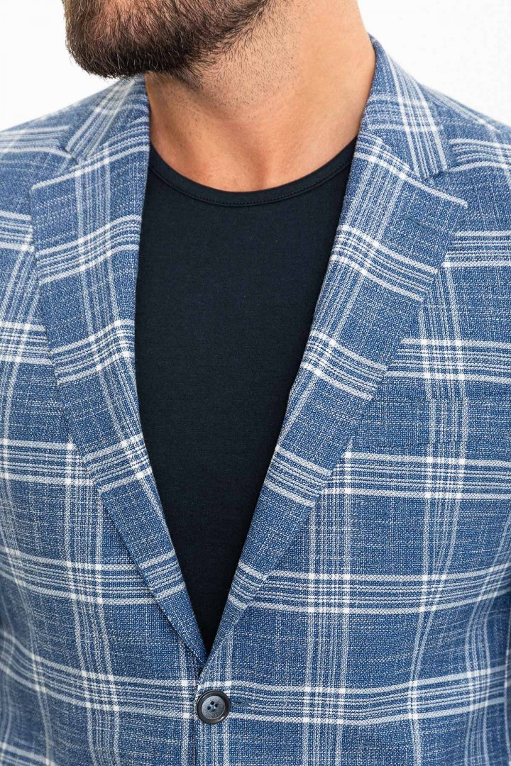Light Blue Color Check Patterned Design Classic Men's Blazer