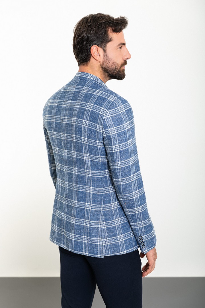Light Blue Color Check Patterned Design Classic Men's Blazer