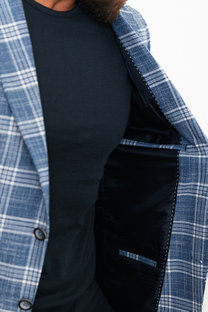 Light Blue Color Check Patterned Design Classic Men's Blazer