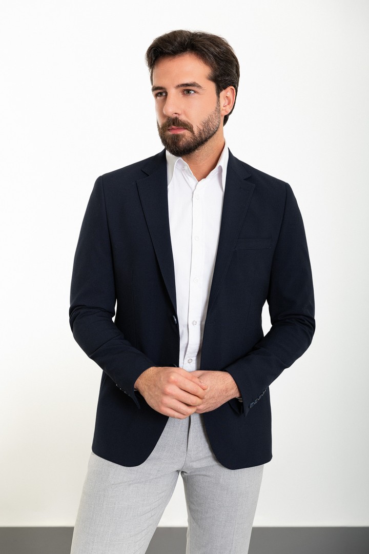 Dark Blue Color Classic Cotton Men's Blazer