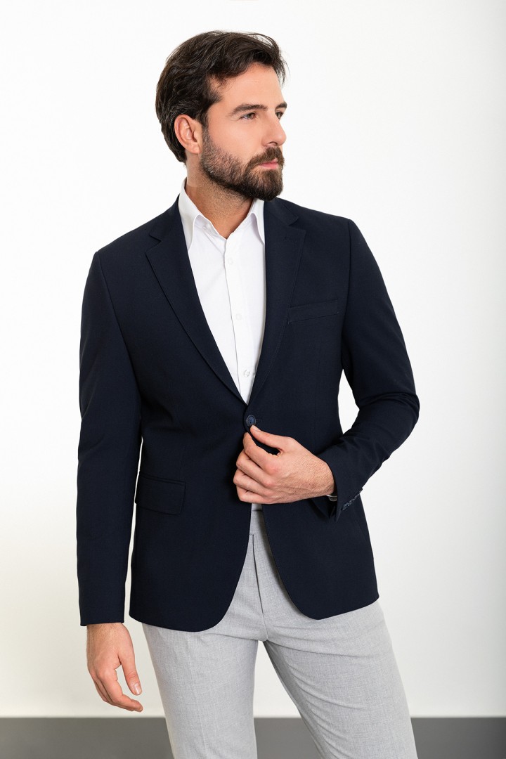 Dark Blue Color Classic Cotton Men's Blazer