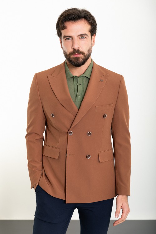 Camel Color Double Breasted Design Classic Men's Blazer